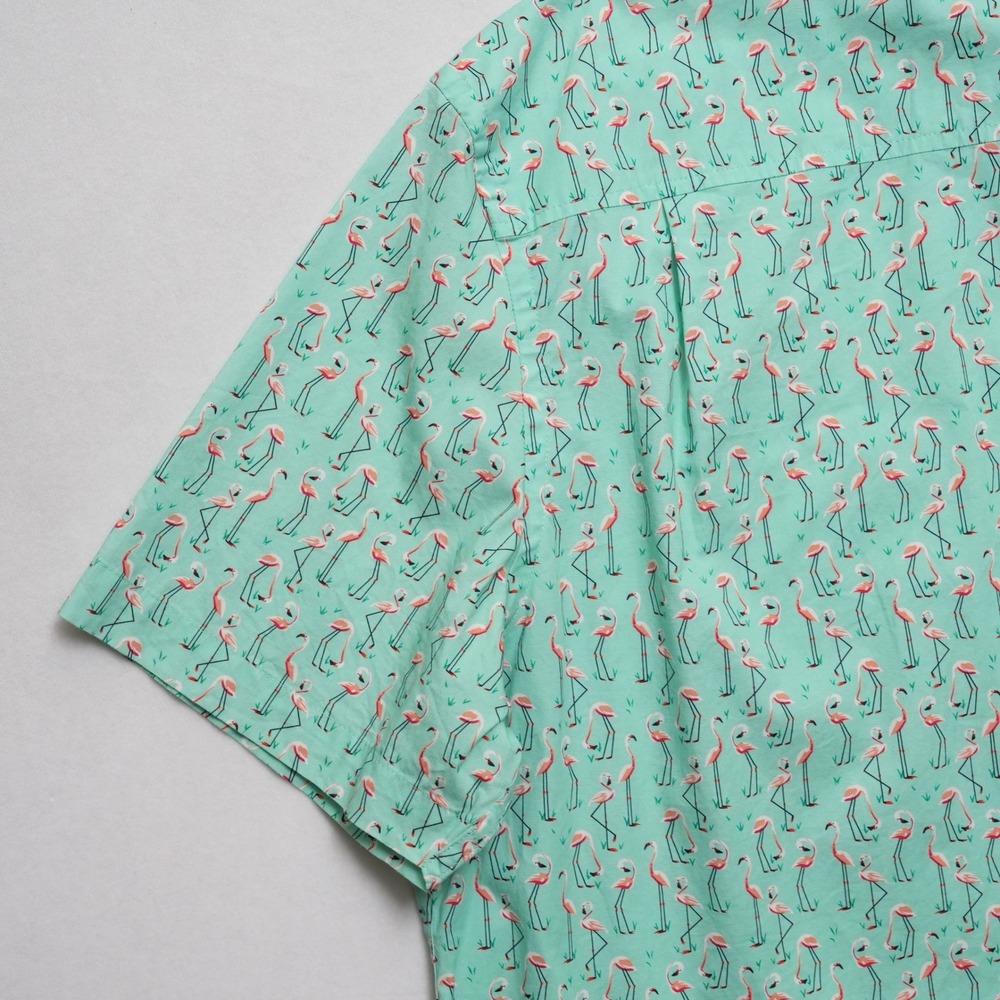 Club Room Button Up Shirt Mens XXL Green Flamingo Tropical Print Short Sleeve - Picture 14 of 16
